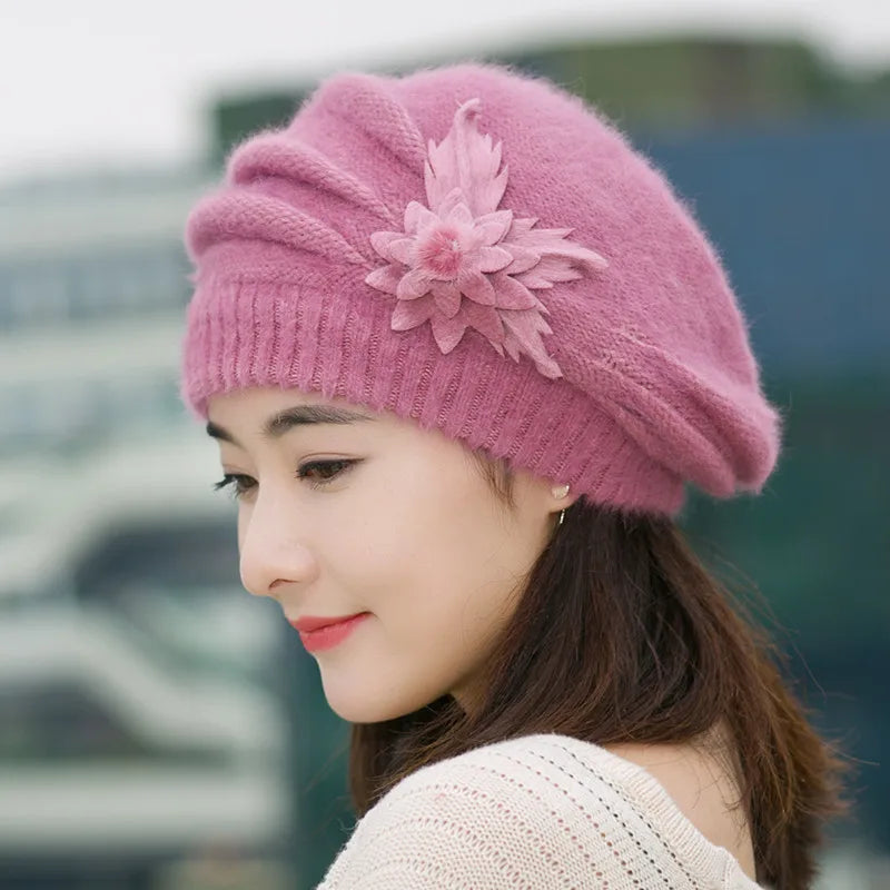 Floral Knit Beret